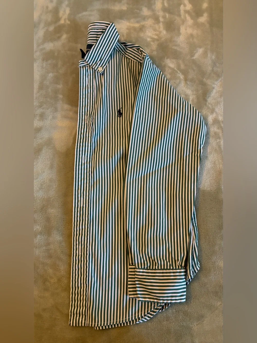 Boys Size 7 Ralph Lauren Green & White Striped Button-Down Shirt